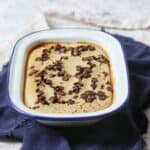 Vegan Cookie Dough Baked Oats in an enamel dish