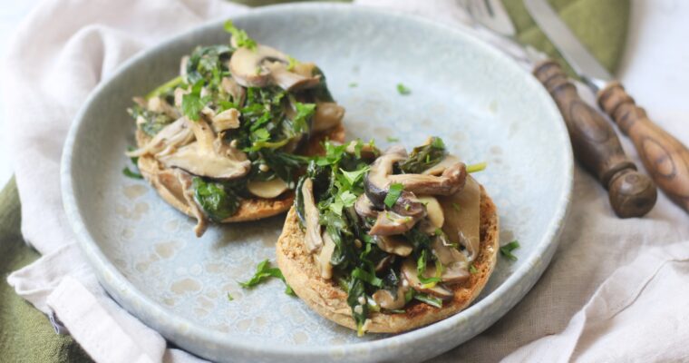 Vegan Creamy Mushroom and Spinach English Muffins