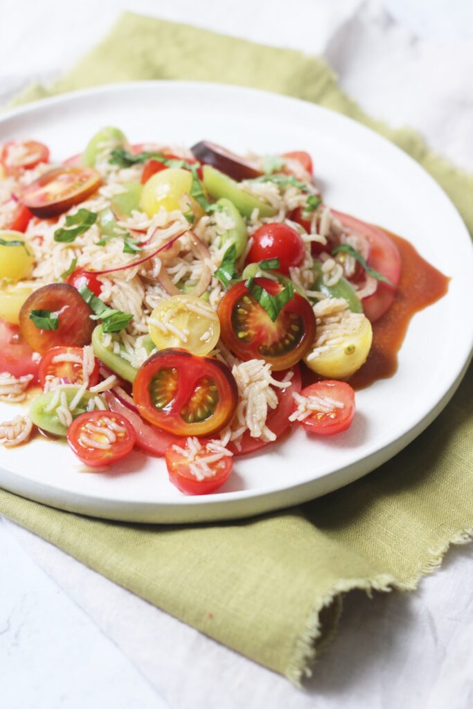Heirloom Tomato and Rice Salad with balsamic dressing