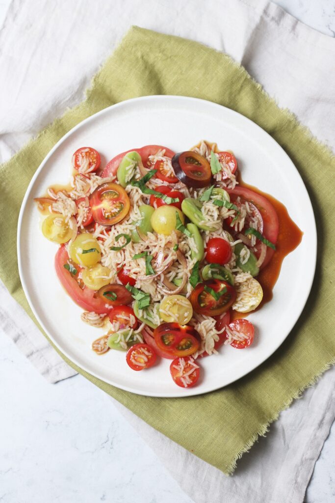 Heirloom Tomato and Rice Salad with balsamic dressing