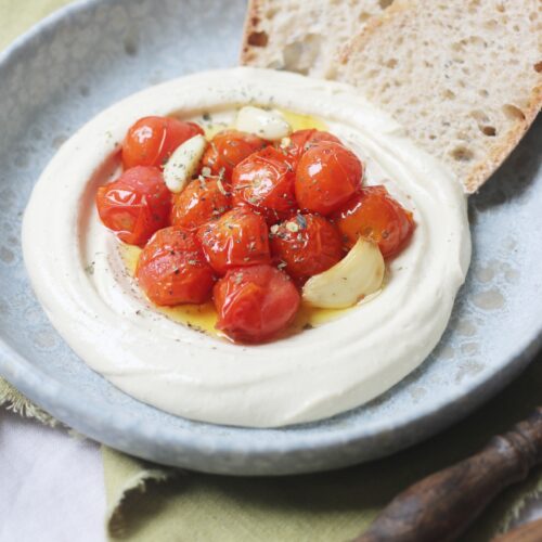 Whipped Tofu “Feta” with roasted tomatoes and garlic