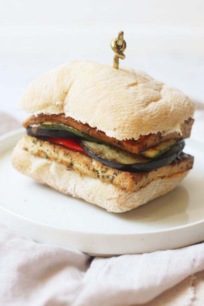 Marinated tofu and vegetable sandwich