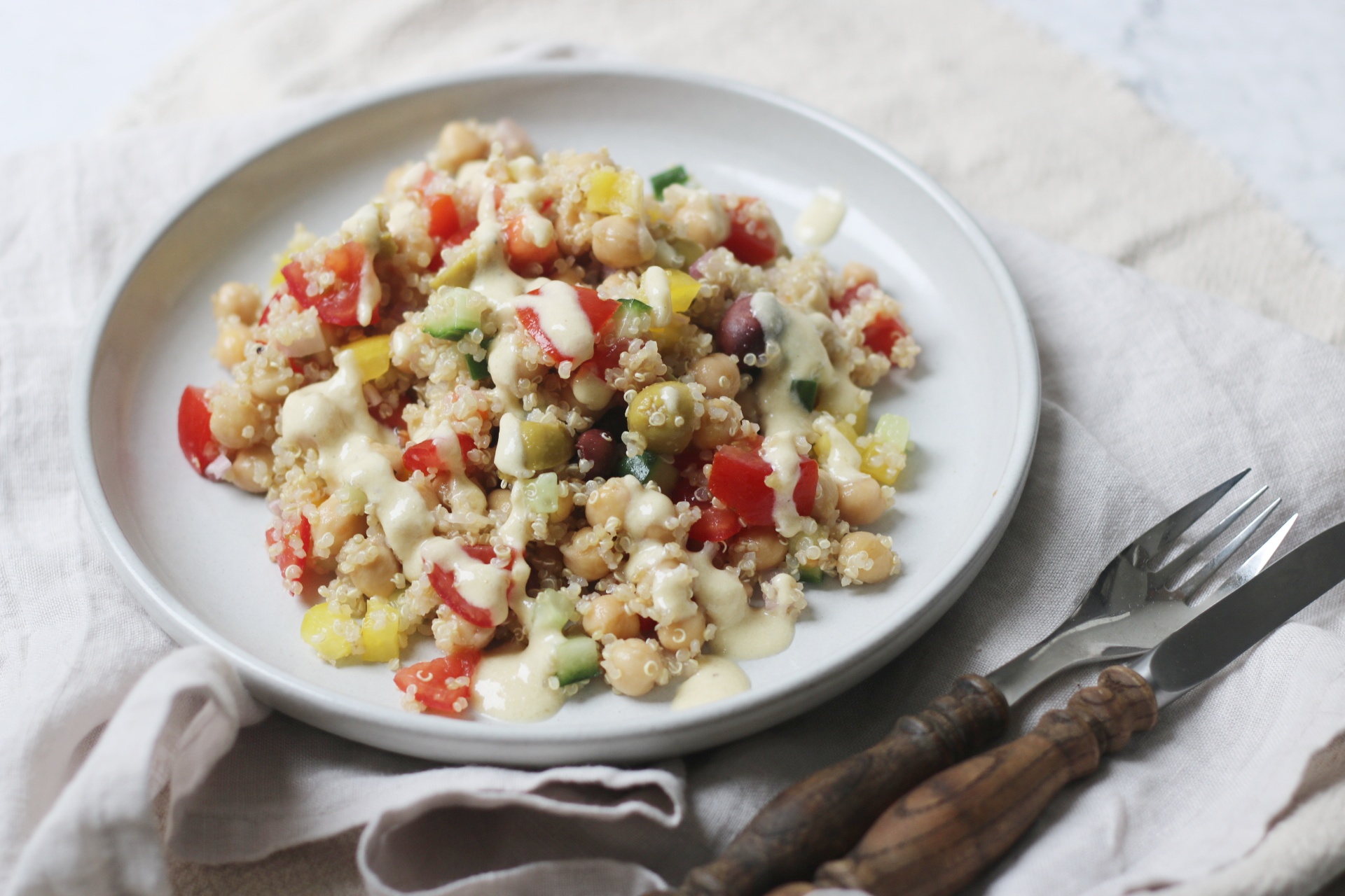 Vegan Mediterranean Quinoa Salad with Hummus Dressing