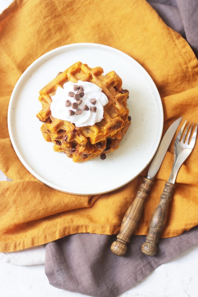 Vegan Pumpkin and Chocolate Chip Waffles