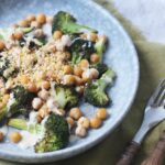 Roasted broccoli and chickpea Caesar salad
