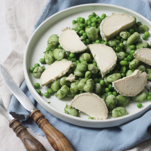 Pea, Broad Bean and Vegan Goats Cheese Salad