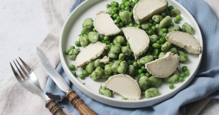 Pea, Broad Bean and Vegan Goats Cheese Salad