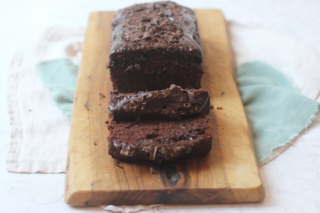 Slices of vegan chocolate loaf cake