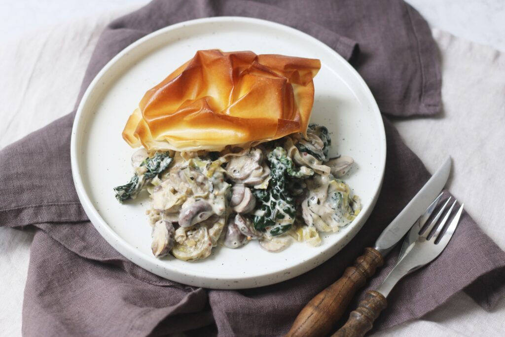 Vegan Mushroom and Kale Filo Pie