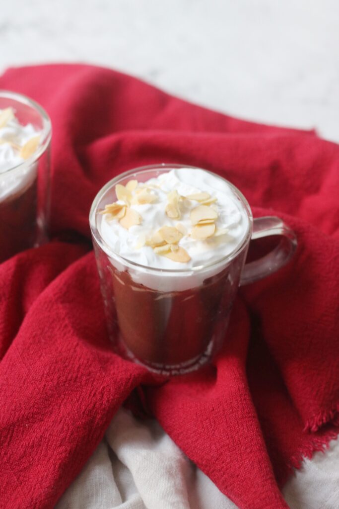 Two mugs of Vegan Amaretto Hot Chocolate