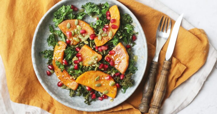 Butternut Squash, Kale and Pomegranate Salad