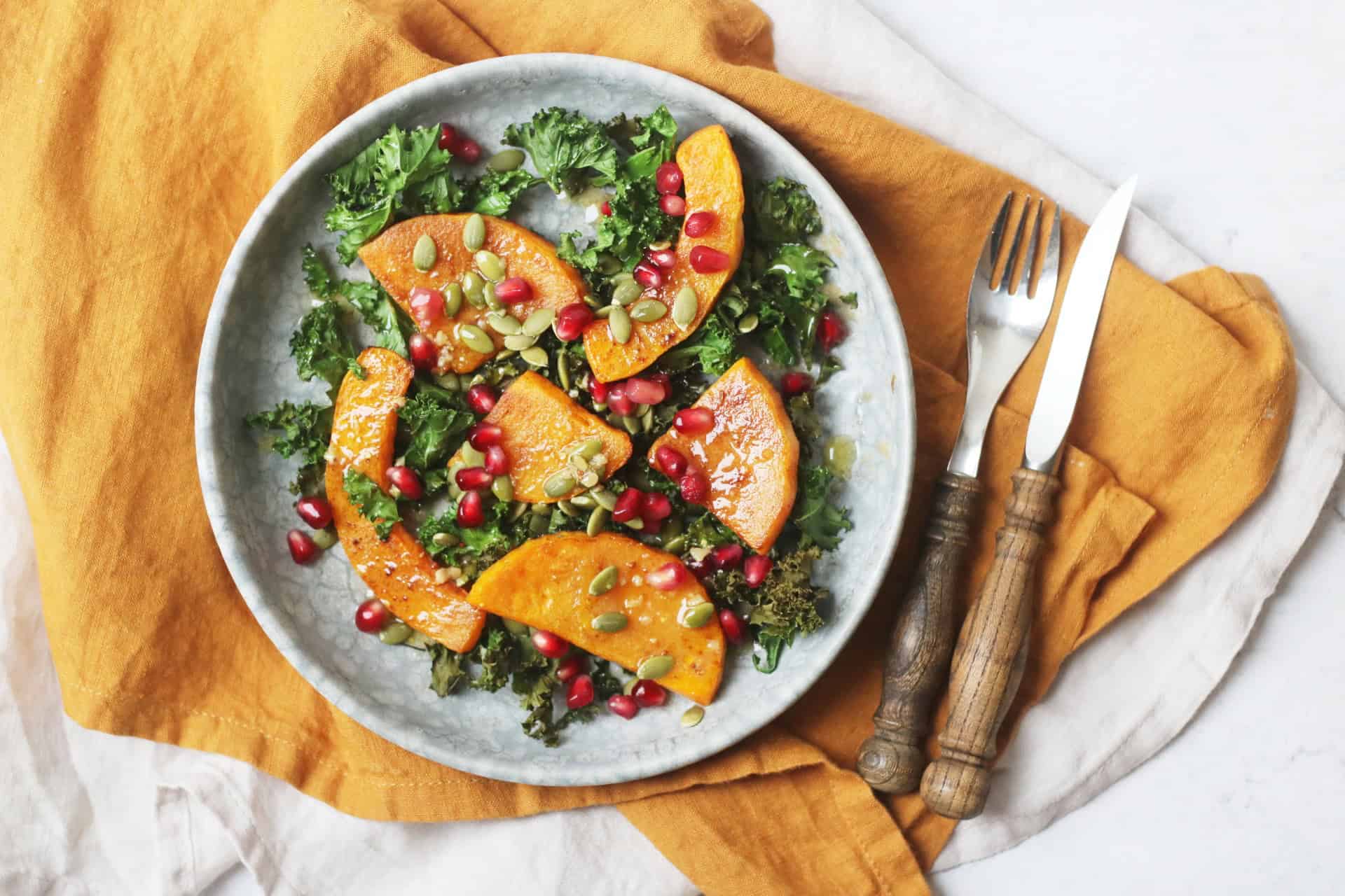 Butternut Squash, Kale and Pomegranate Salad