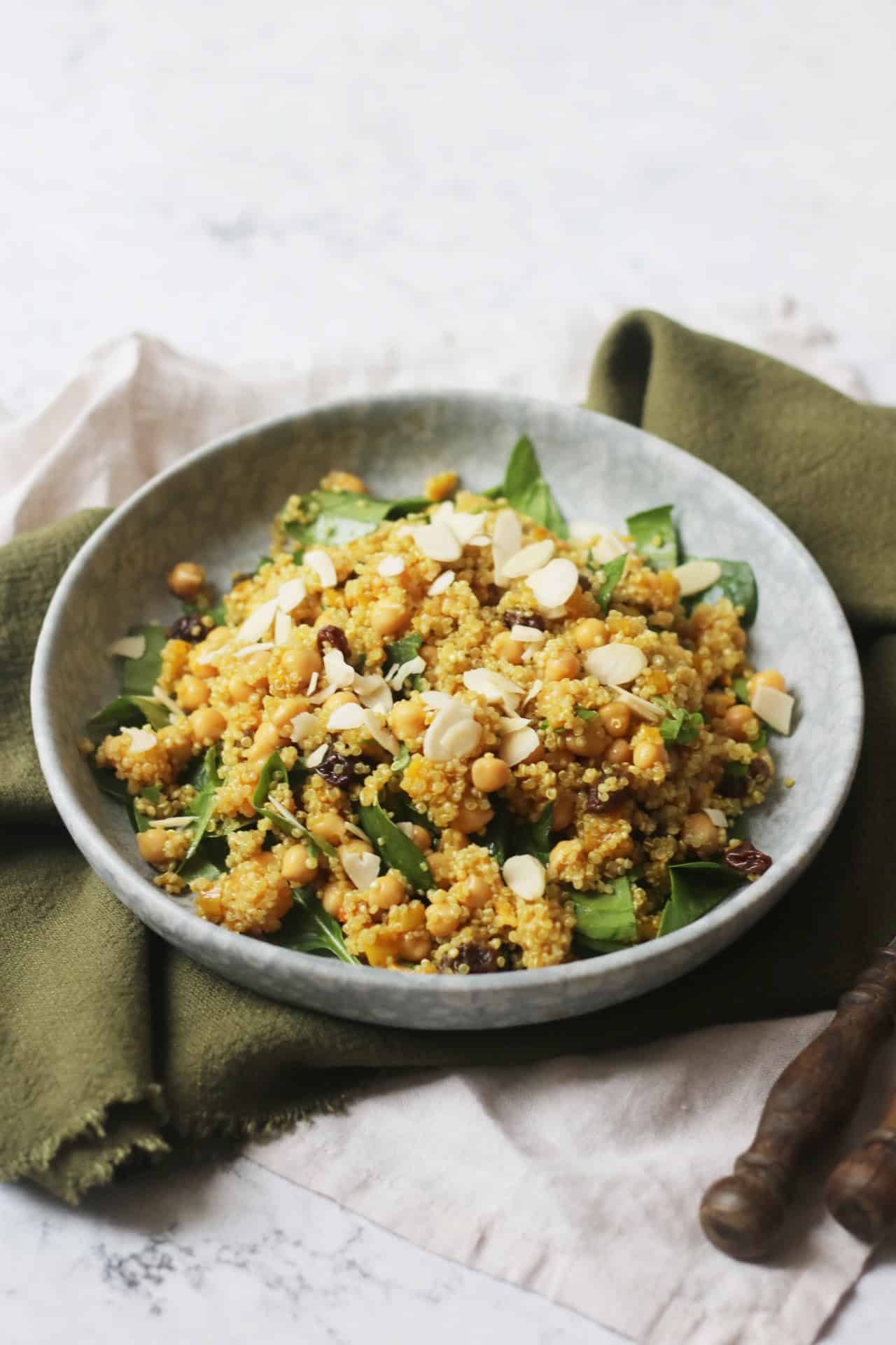 A plate of Vegan Moroccan Inspired Chickpea and Quinoa Salad