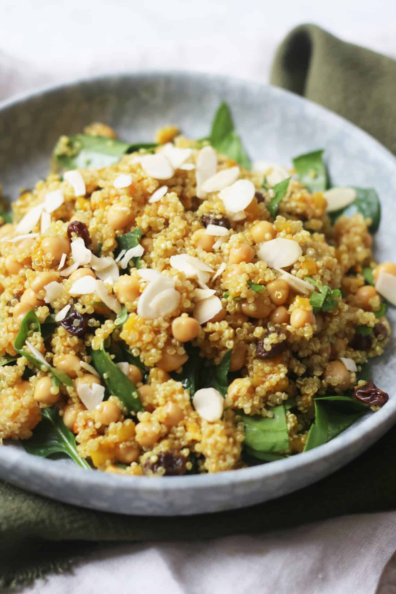 A plate of Vegan Moroccan Inspired Chickpea and Quinoa Salad