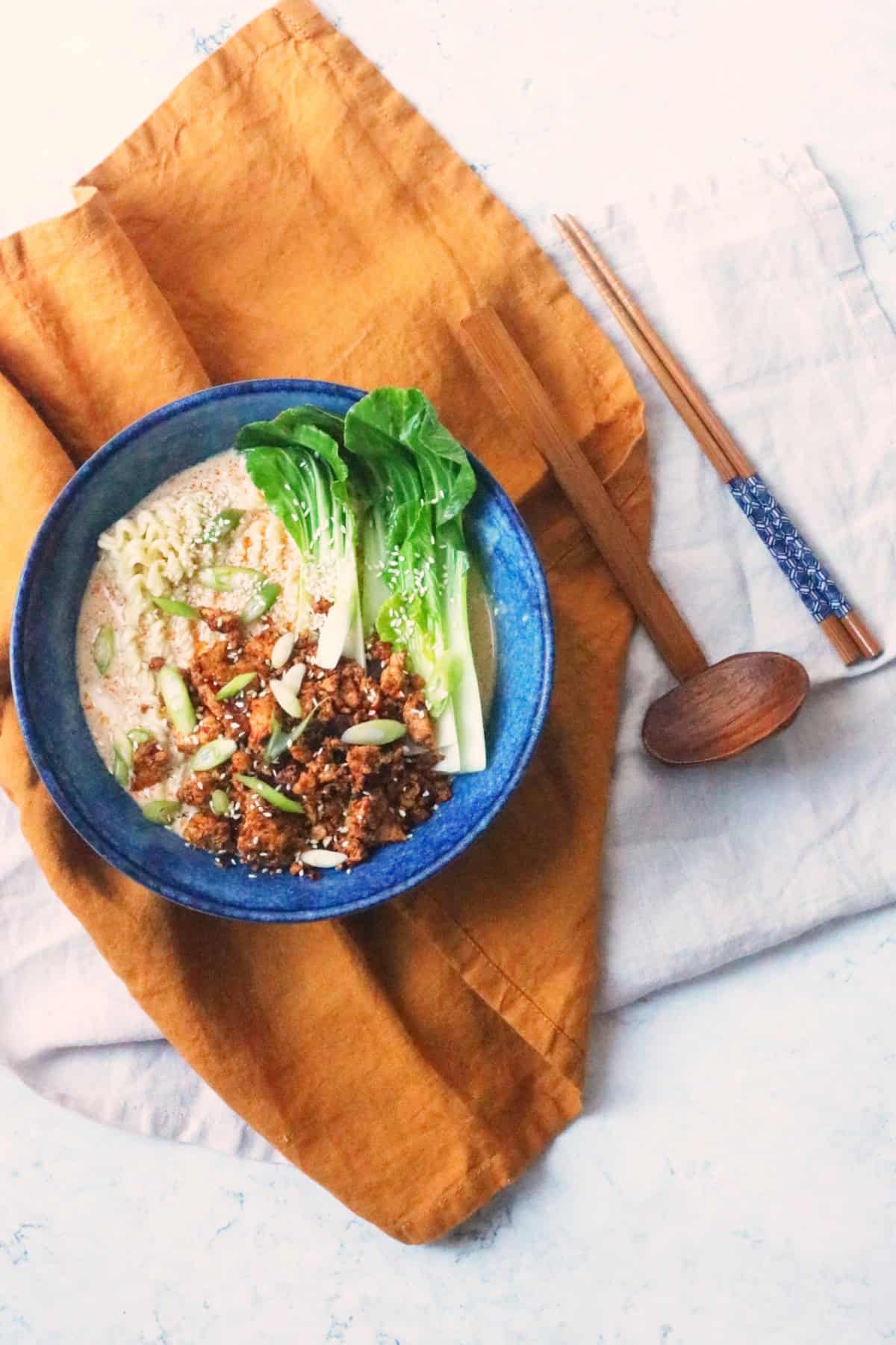 A bowl of vegan tan tan ramen