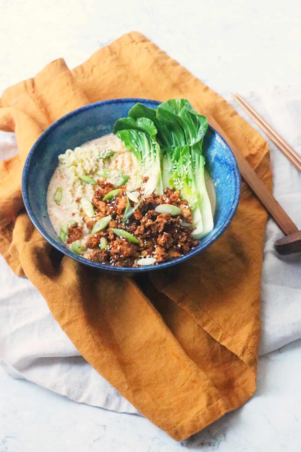 A bowl of vegan tan tan ramen