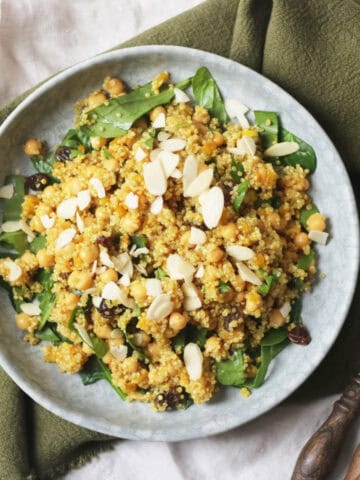 A plate of Vegan Moroccan Inspired Chickpea and Quinoa Salad