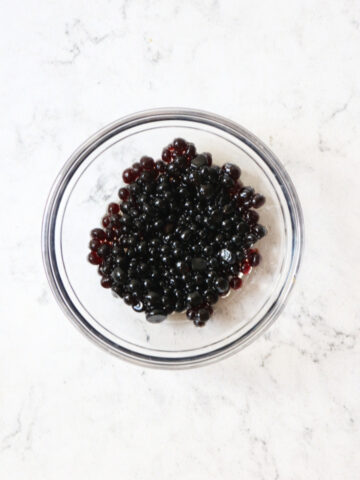 Balsamic Caviar in a small glass bowl