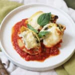 3 Vegan Spinach and Ricotta Stuffed Pasta Shells on a plate