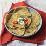 Spiced Red Lentil Pancakes with yogurt, chilli and coriander