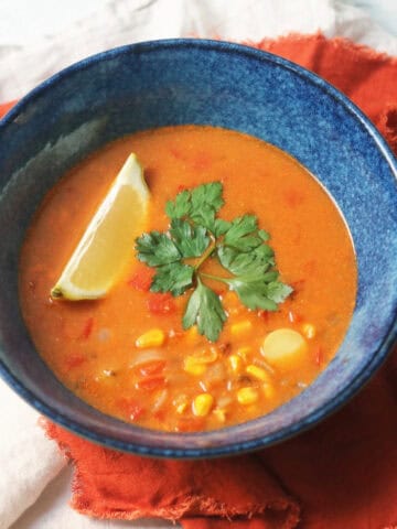 A bowl of vegan corn chowder