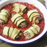 Baked Vegan Courgette and Mushroom Involtini in an oven dish