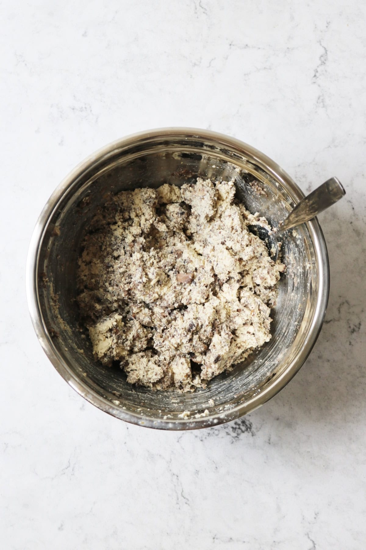 Tofu and mushroom filling in a mixing bowl