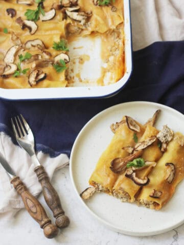 Vegan Mushroom Cannelloni served on a plate