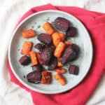 Roasted Beetroot and Carrots with Balsamic and thyme on a plate