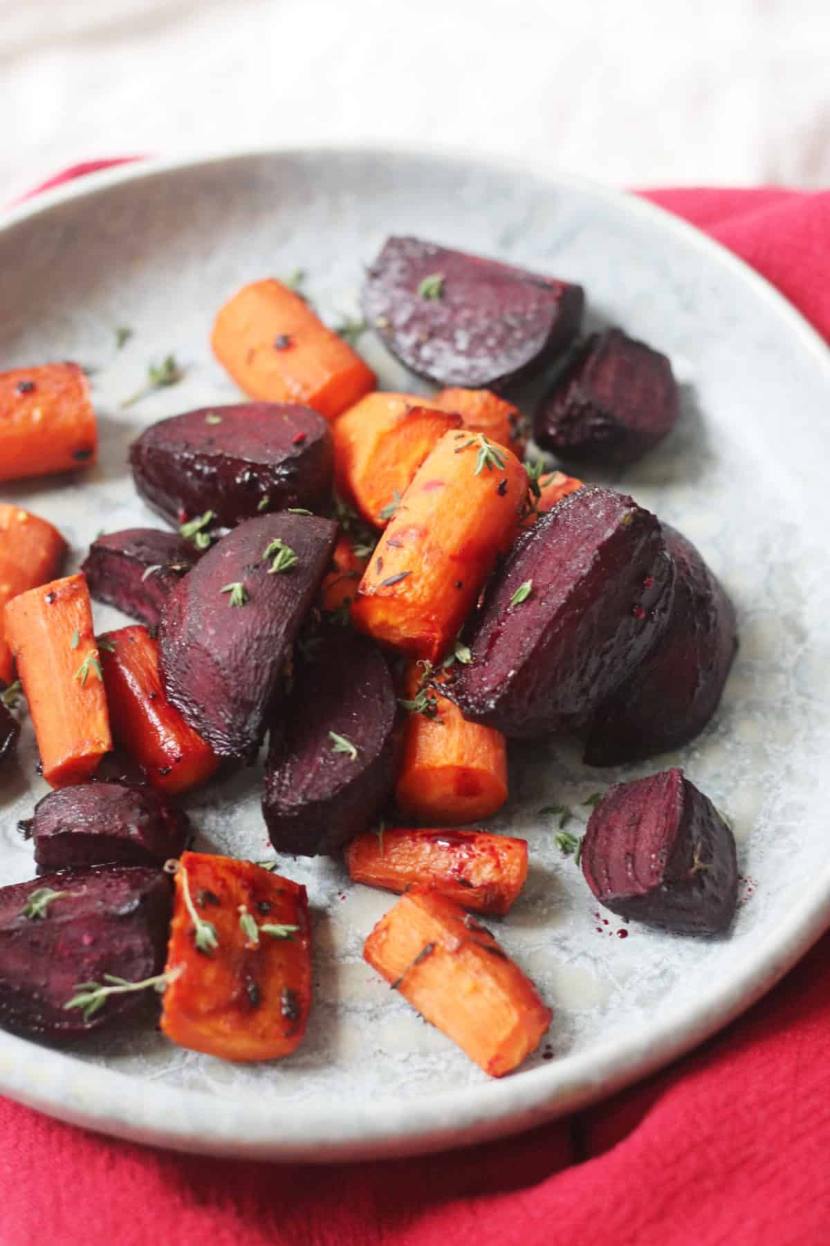 Roasted Beetroot and Carrots with Balsamic and topped with thyme