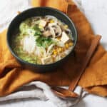 A bowl of Vegan Ginger and Soy Rice Noodle Soup
