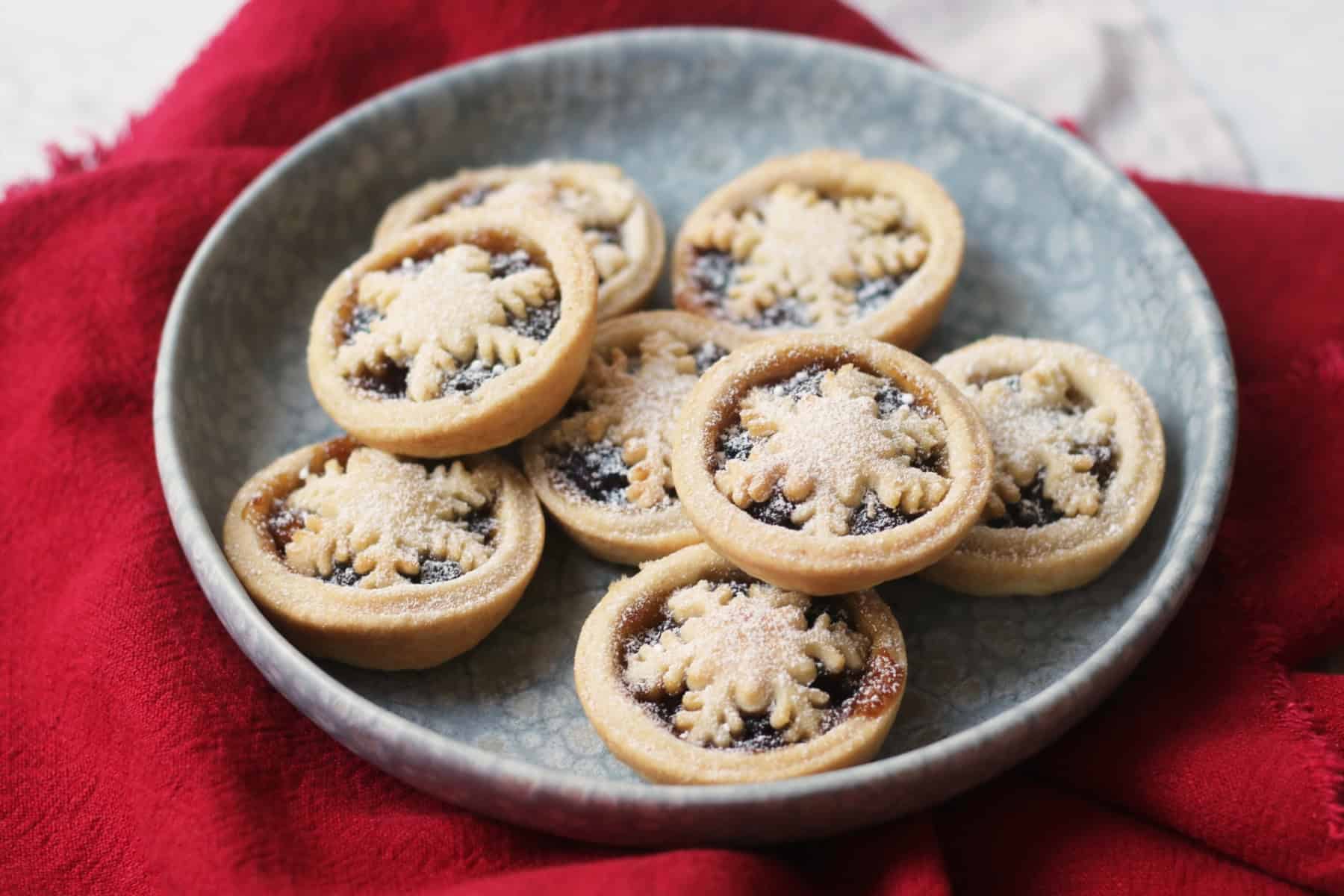 Vegan Mince Pies on a plate with a red napkin