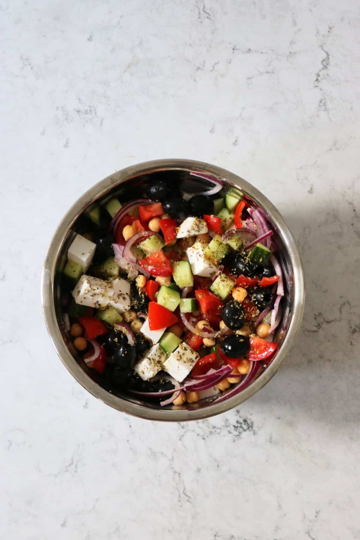 A bowl of Greek salad