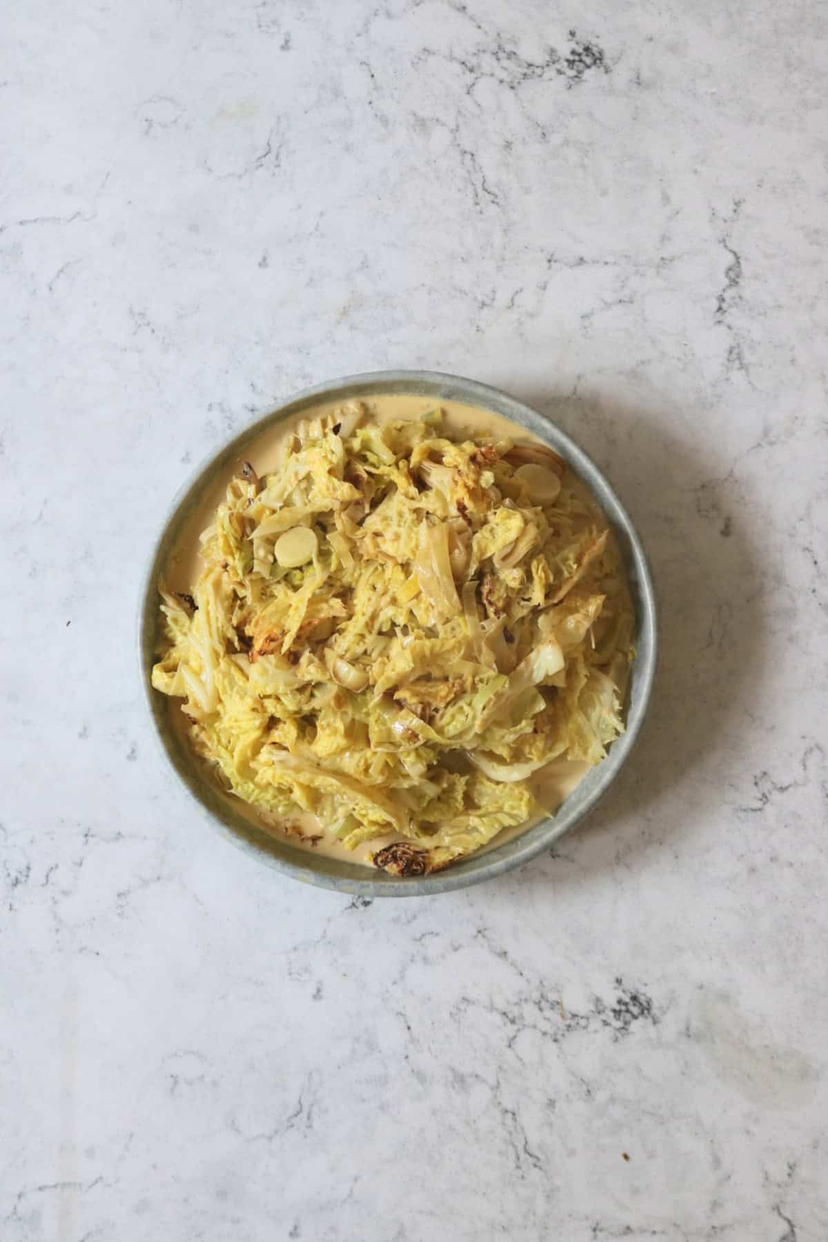 A side dish of Vegan Creamed Cabbage and Leeks